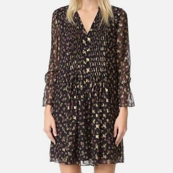Diane Von Furstenburg DVF Kourtni Silk Blend Dress Metallic Button-Down Size 0 - Picture 1 of 15